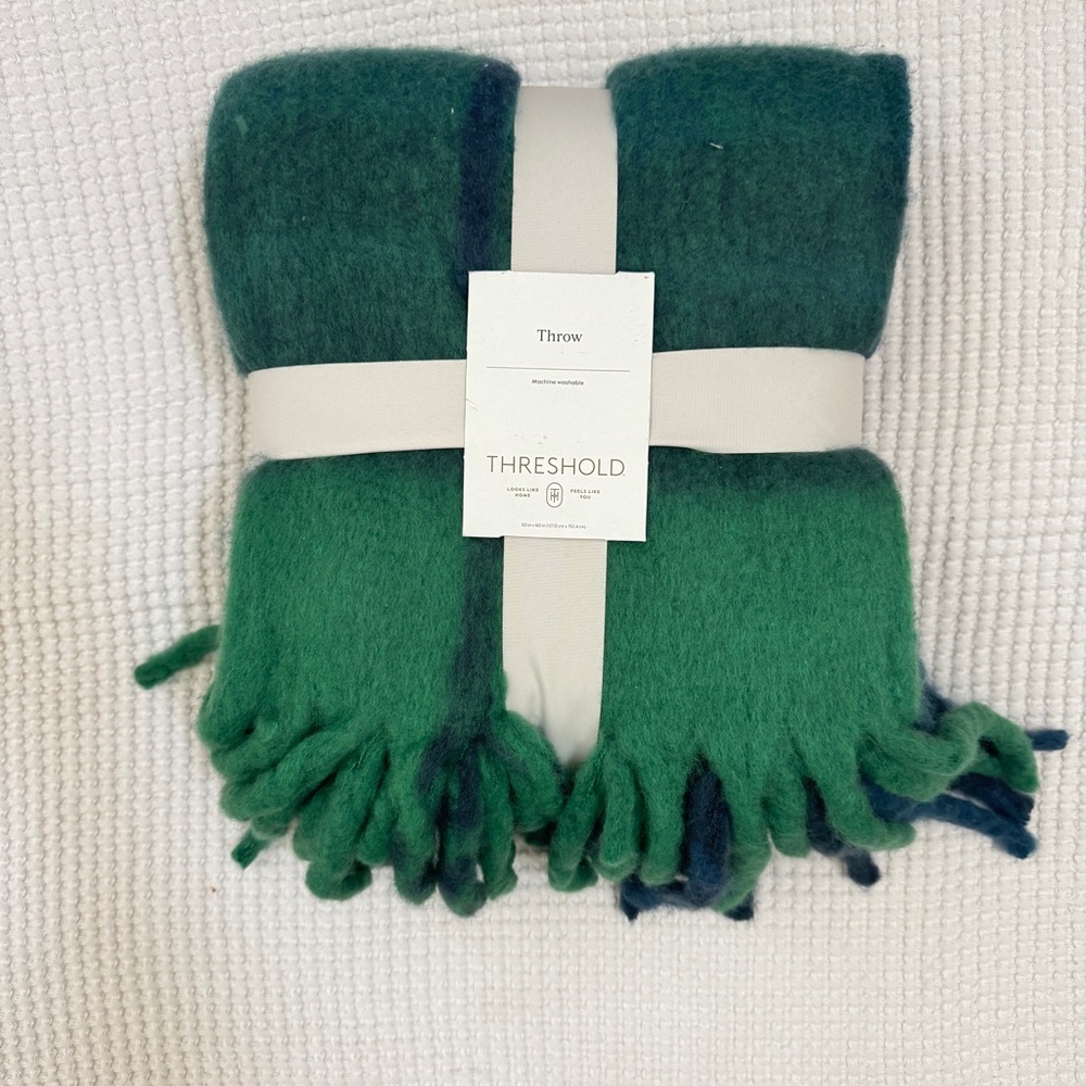 Threshold Deep Green Woven Plaid Throw Blanket - NWT